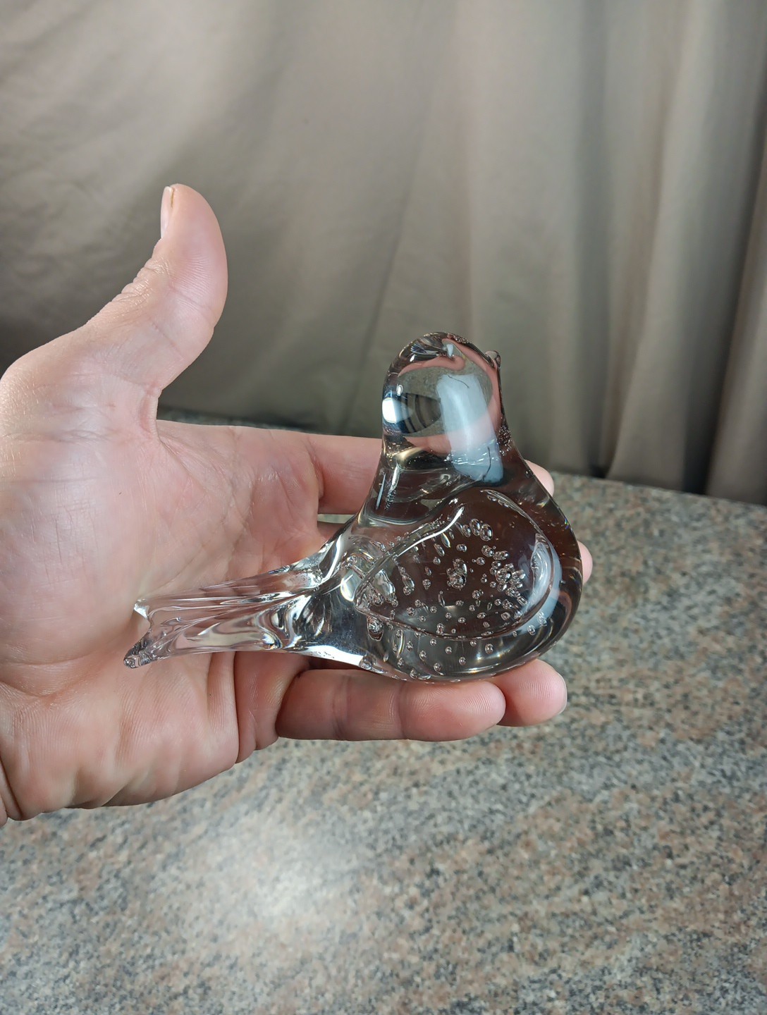 Vintage Clear Glass Bird Figurine with Controlled Bubbles Paperweight Polish Btm