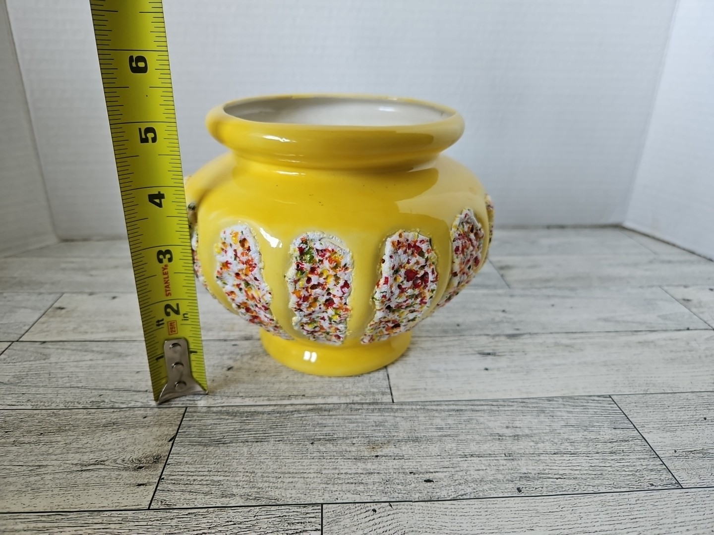1960s 1970s Yellow Mold Bowl With Design Textured MCM Flower Pot