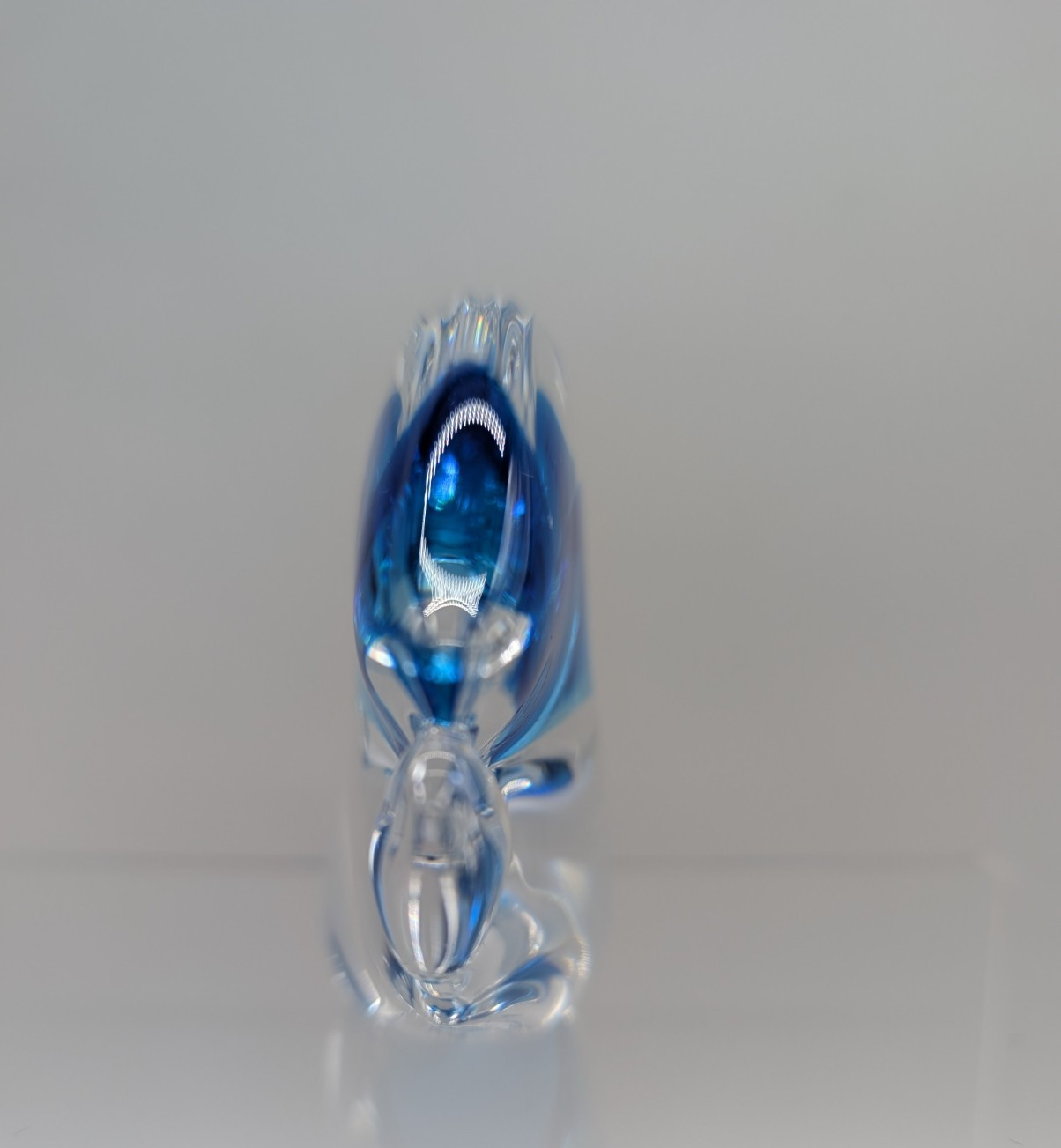 Josef Marcolin Signed Glass Paperweight Clear Blue Fish 3×4 Inches