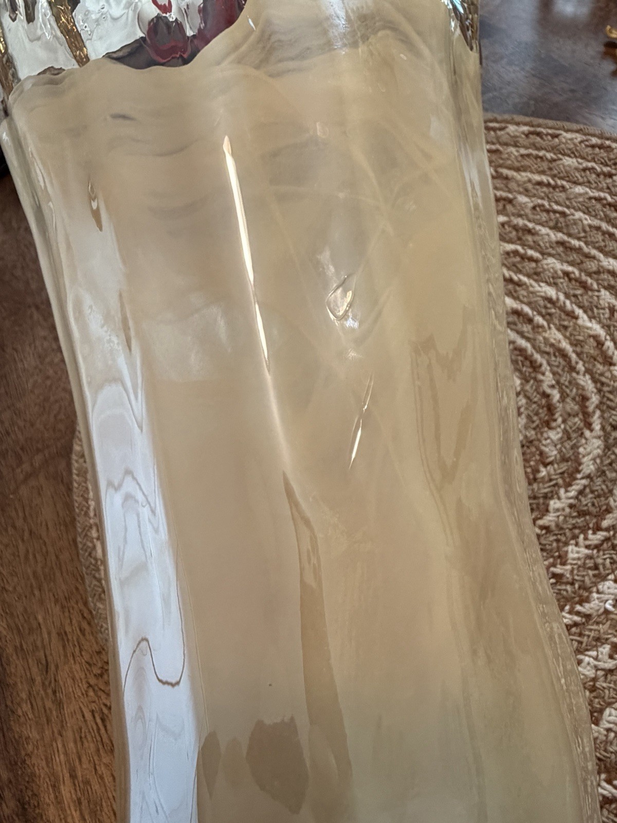 Unique Art Glass Vase Cream/White & Clear Swirl Ruffled Rim No Tag Murano?