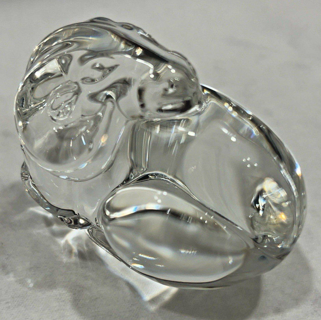 Signed Steuben Crystal Ram Hand Cooler Paperweight Art Glass #5575 w/ Box