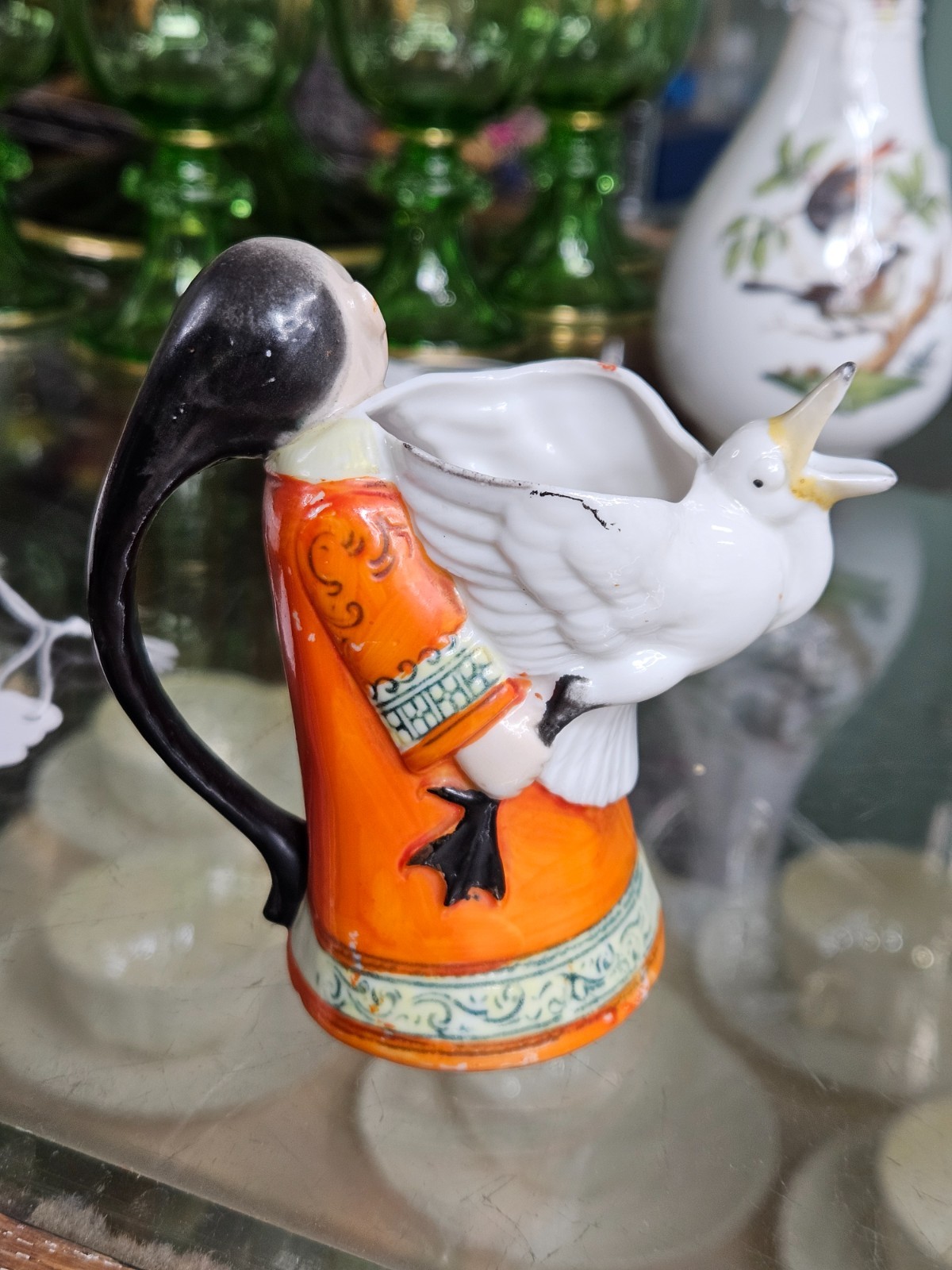 Schafer & Vater Porcelain Figural Creamer Asian Character Holding Goose