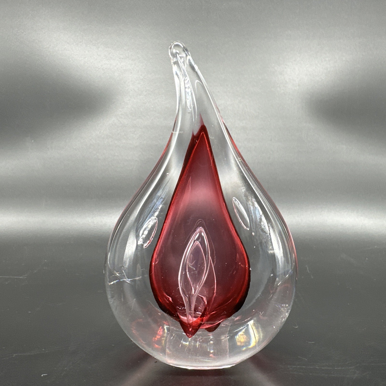 Adam Jablonski Crystal Pink Teardrop Paperweight 5.5″ Cranberry Bubble Poland