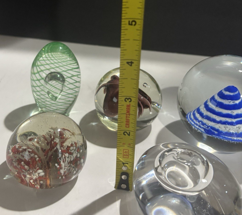 Art Glass Paperweight Lot -egg shape – pyramid and more set of 5