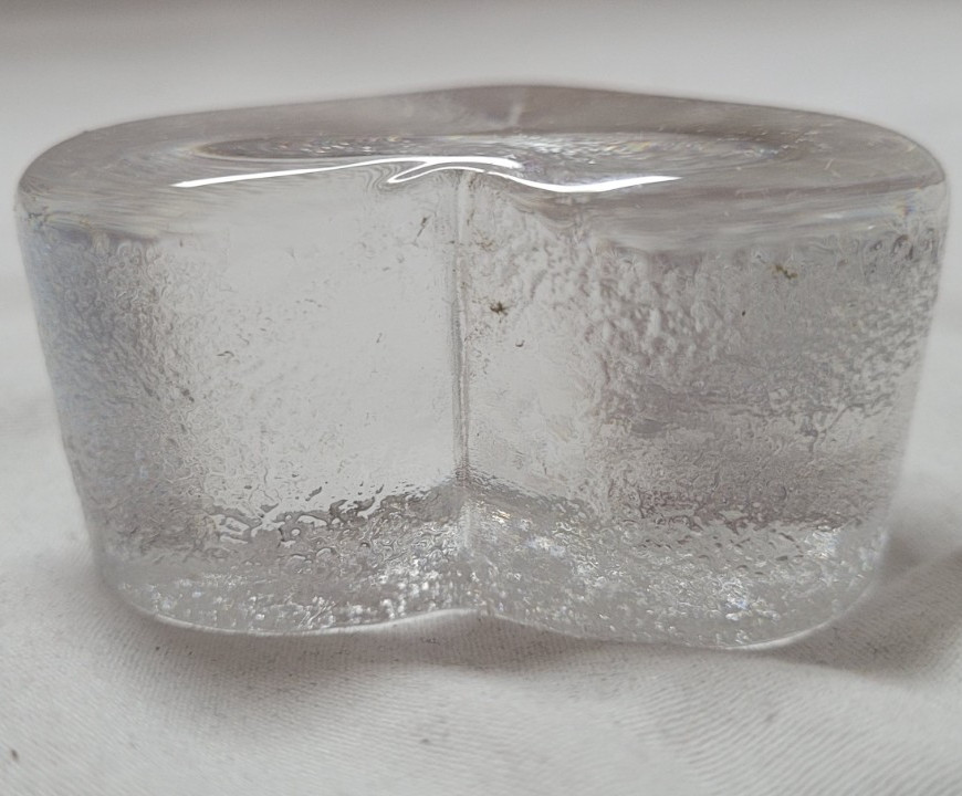 Clear Heart Shaped Glass Paperweight 1.25″ tall Textured Sides and Bottom Vtg