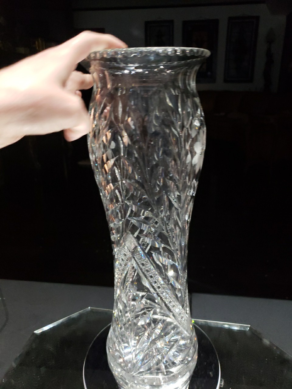 HUGE 16″ VASE Corset flared rim, American Brilliant Period Cut Glass Crystal