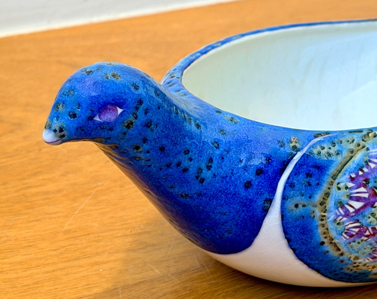 Royal Copenhagen Denmark Danish Art Pottery Bird Peacock Sculpture Bowl Vtg Mcm
