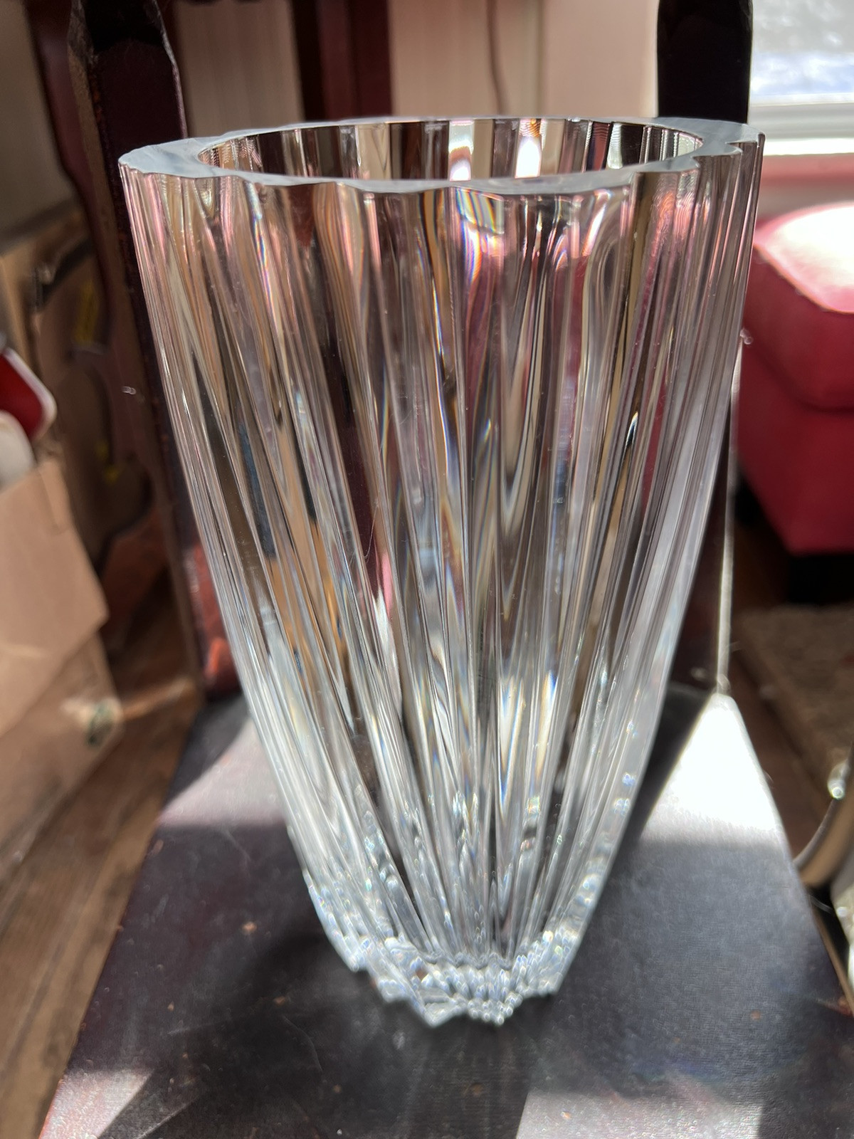 VTG Large Crystal Glass Vase Cristal D’Arques Valmont? Ribbed 9.75″ Elegant Flaw