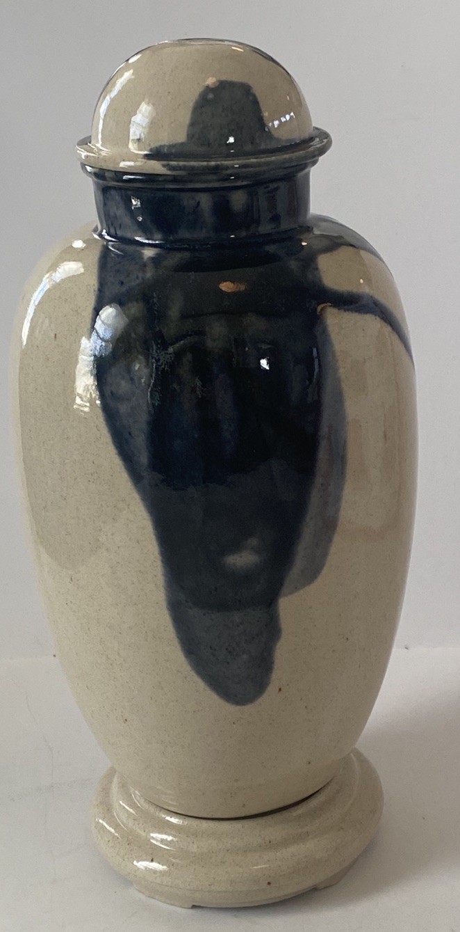 Studio Art Urn ~ Ginger Jar Urn ~ Blue Glaze Abstract Art ~ On Pedestal ~ New