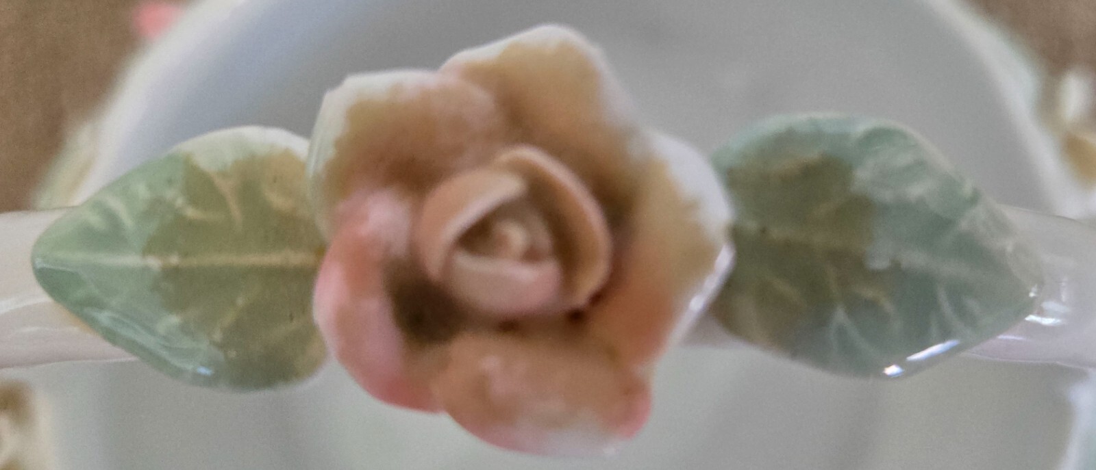 Vintage Ceramic Pink Rose Floral Basket-5 inch High-5.75 inch Diameter