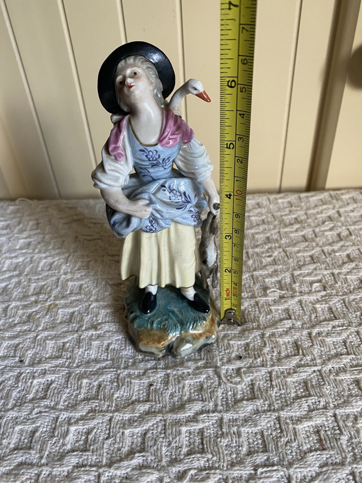Antique Hochst Porcelain German Peasant Woman w/Goose & Hare Rabbit Figurine