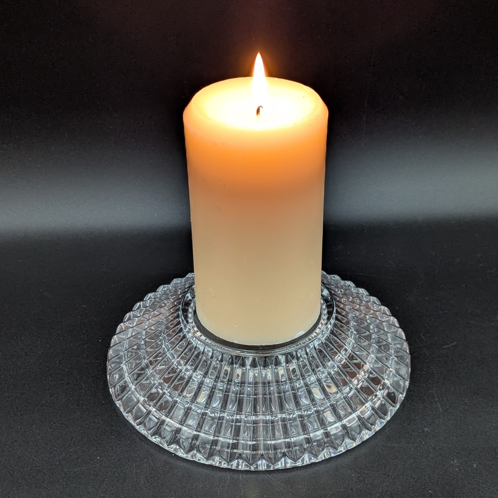 Vintage Mikasa Cut Crystal Diamond Fire Wine Coaster Pillar Candle Holder 7″ D