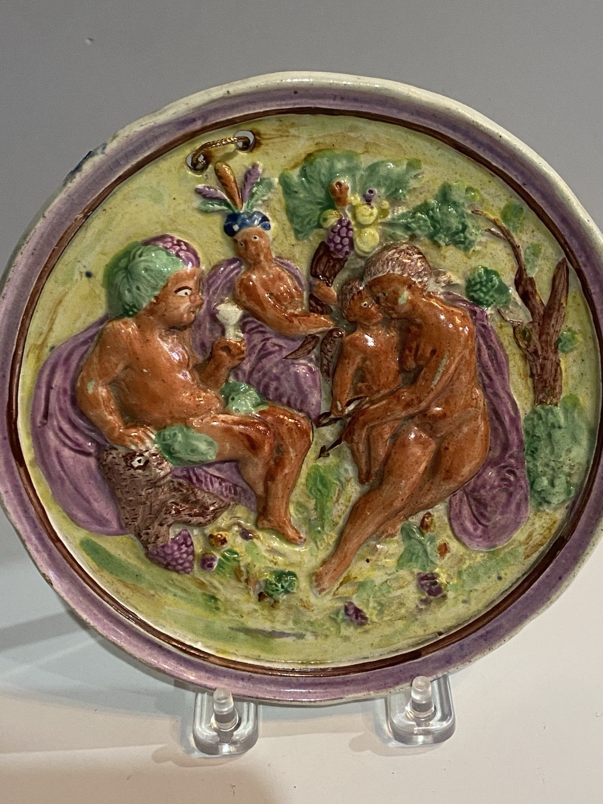Staffordshire Pearlware Pink Luster Wall Plaque Cherubs Floral Animal Ca. 1820’s