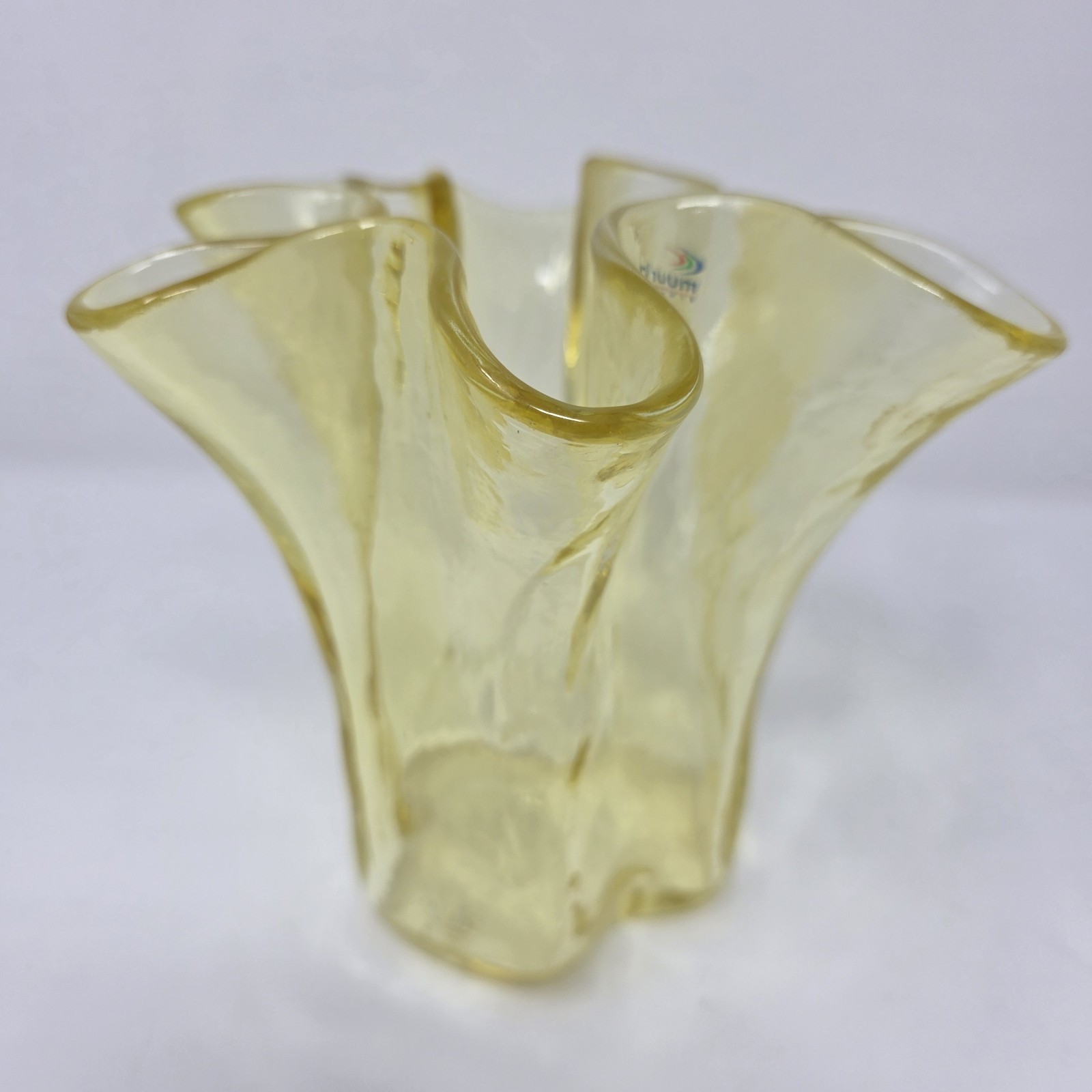 Muurla Finland Eva Ruffled Handkerchief Vase Yellow Vintage Blown Art Glass
