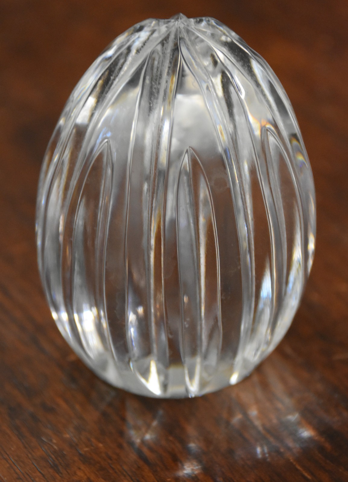 Hand Blown Art Glass Egg Paperweight Clear Cut Glass Decorative Collectible 3″