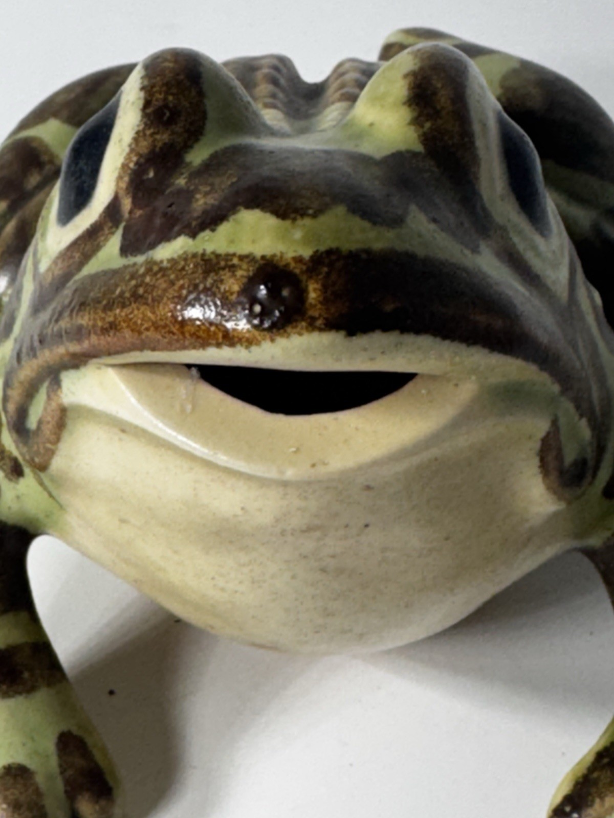 McCoy Pottery Brush Garden Frog Open Mouth 8” Mid-Century Vintage Pottery Statue