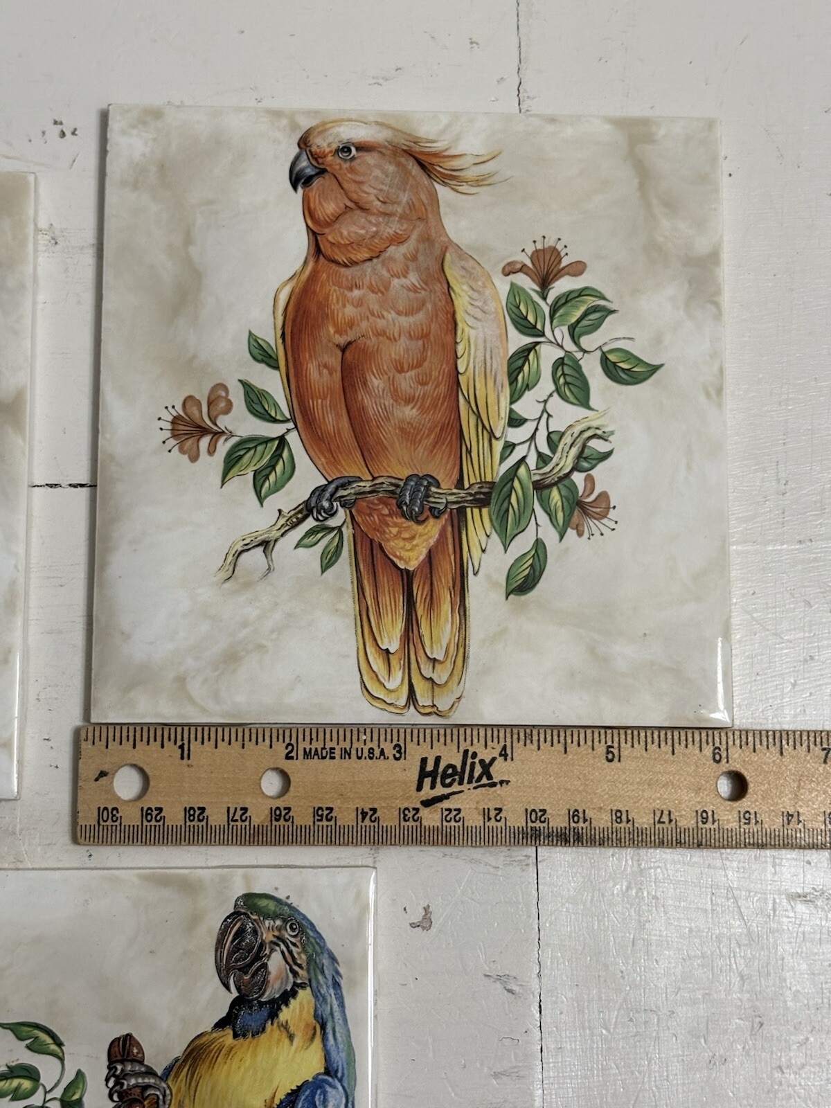 Vintage Set Of 3 Hand Painted Birds Ceramic Tiles Multicolored 6”