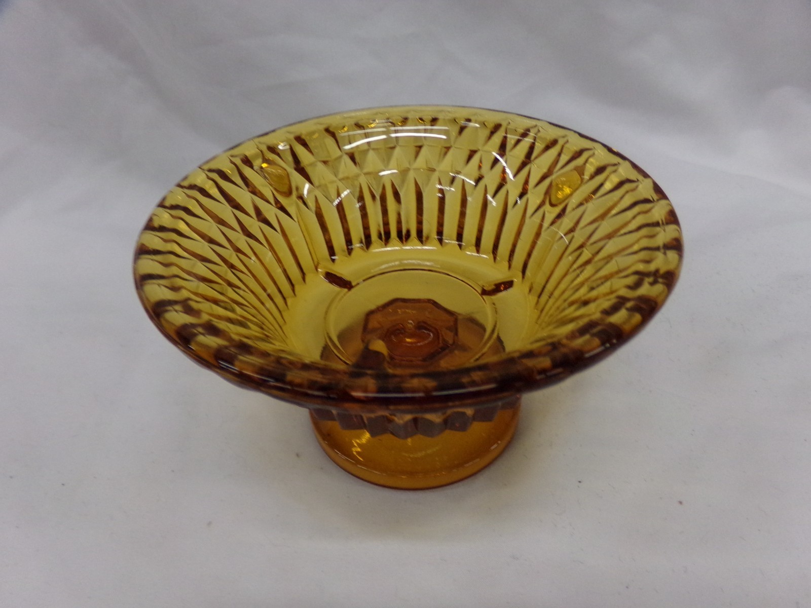Indiana Glass Fairy Lamp Candle Holder BOTTOM ONLY Footed Diamond Point Amber
