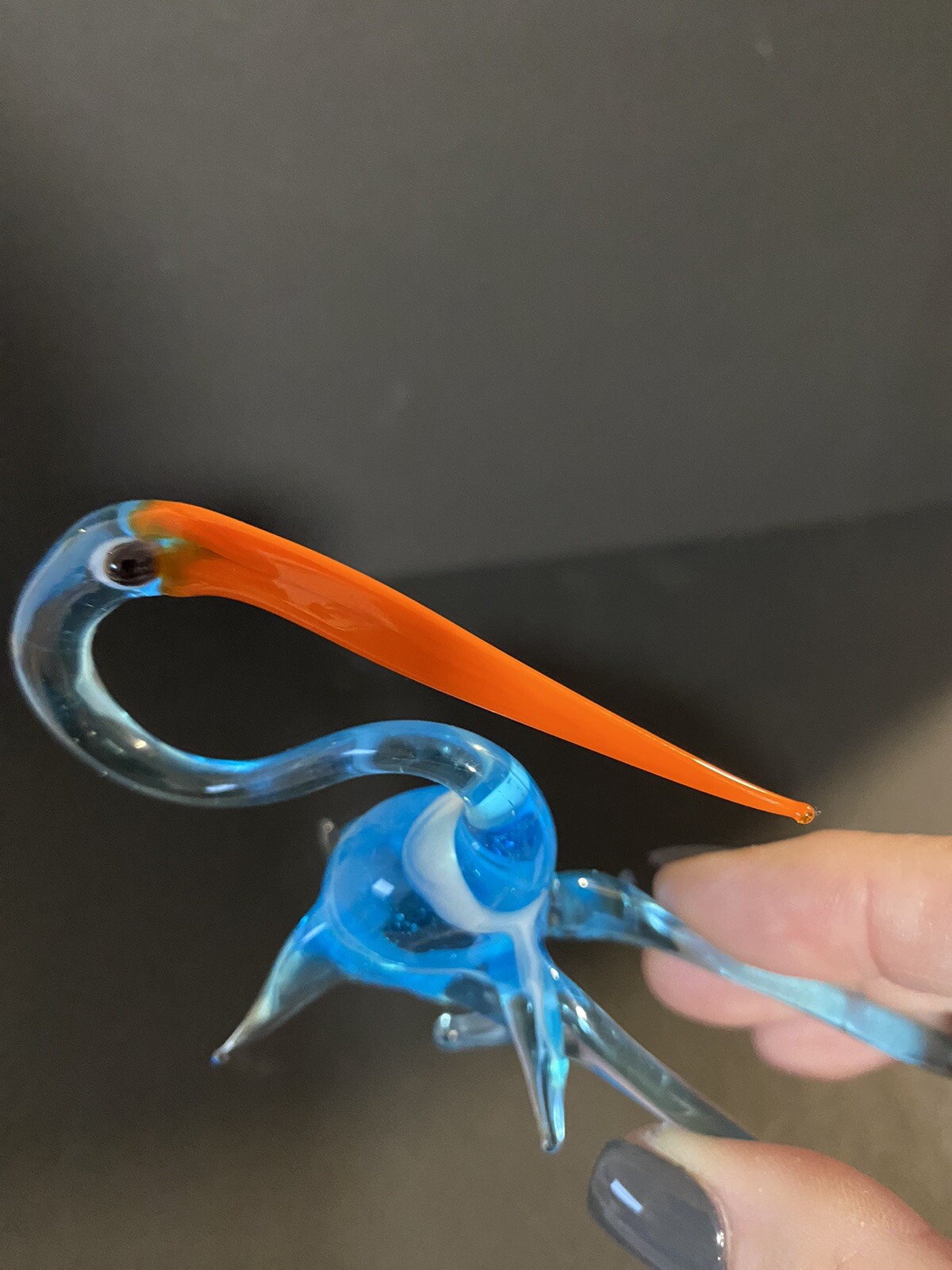 Murano Style Art Glass Bird Figurine, Stork, Excellent Condition. roughly 5 “