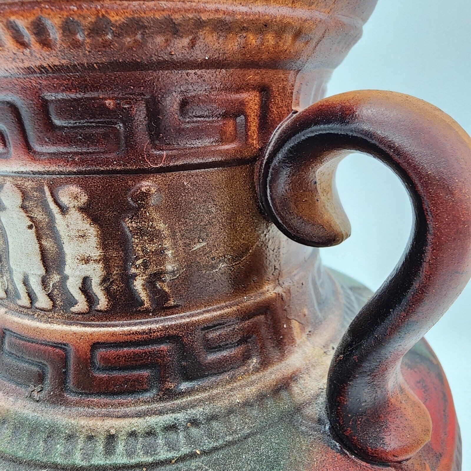 Norleans Dancing Horses Vase 10″ Double Handle Rustic Aztec Egyptian Japan Vtg