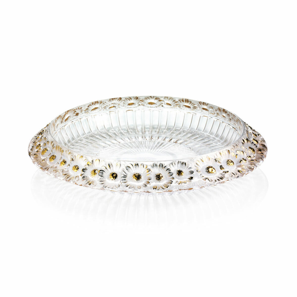 LALIQUE CRYSTAL MARGUERITES BOWL CLEAR GOLD STAMP #10205300 BRAND NIB LARGE F/SH