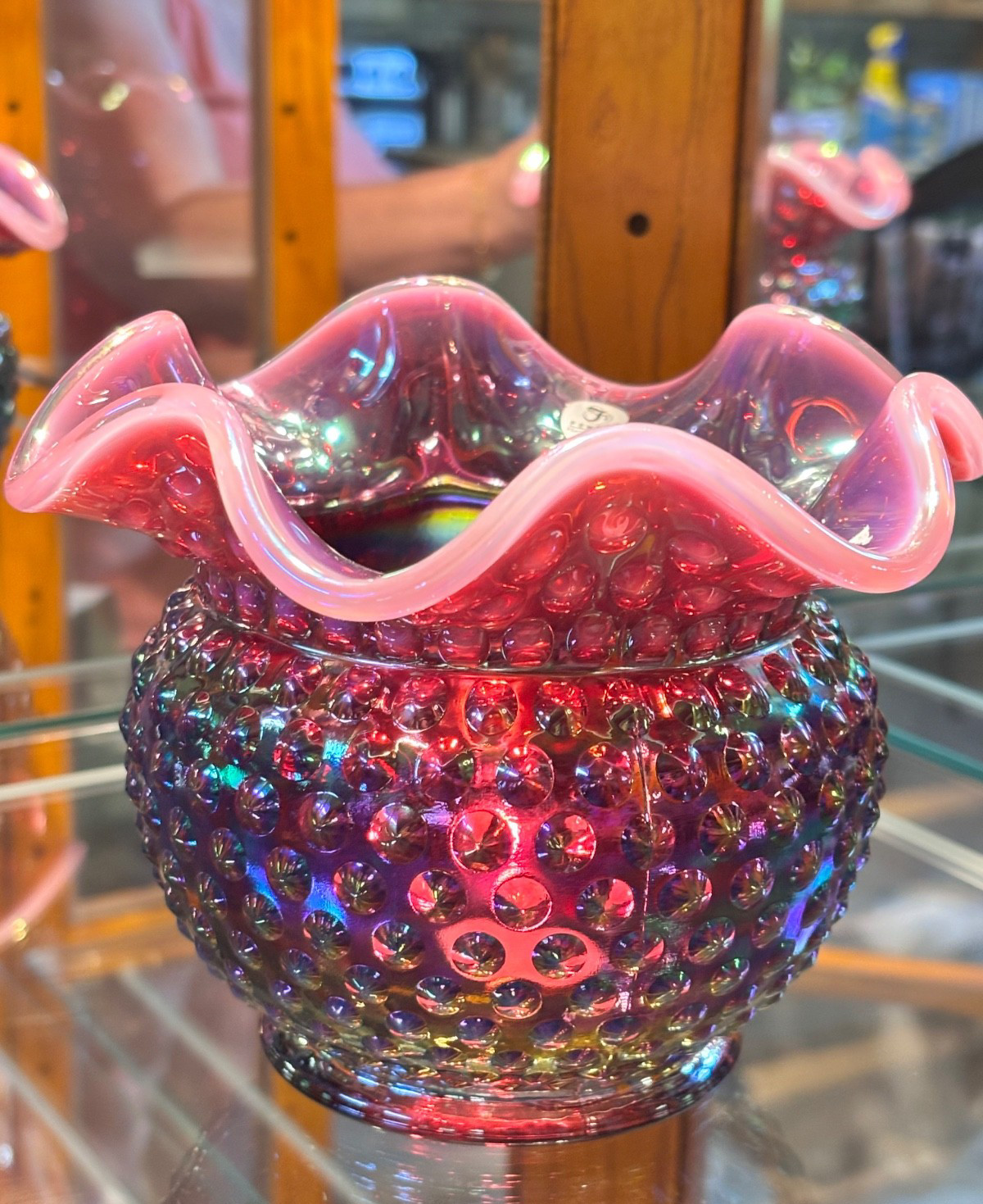 Fenton Plum Opalescent Hobnail Carnival Glass Vase Votive Candle Light