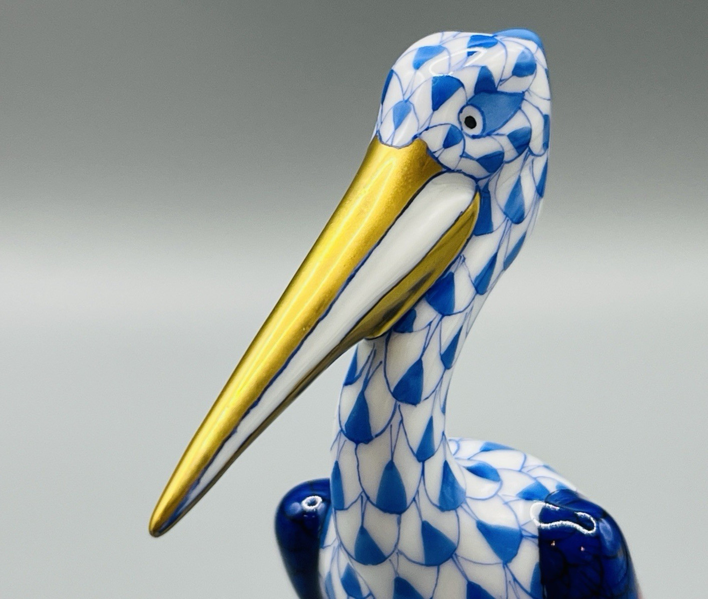 Herend Figurine – Small Pelican – Blue Fishnet