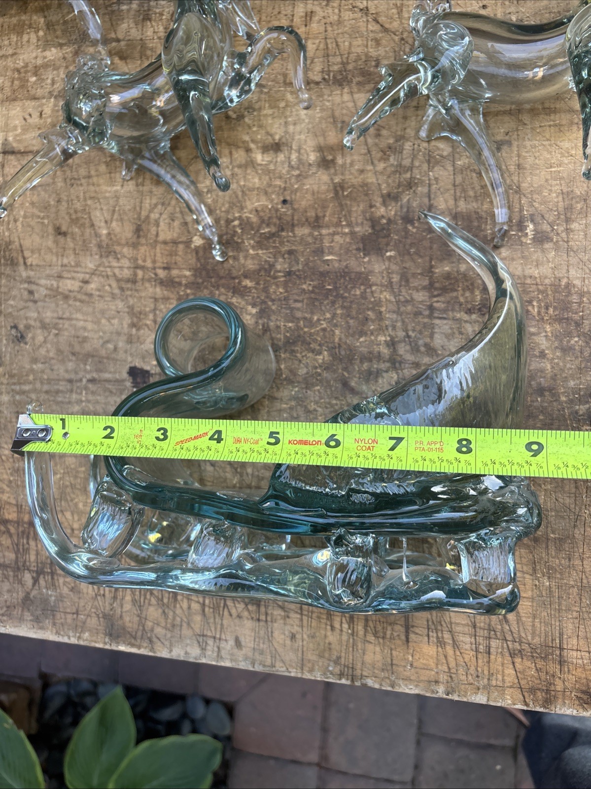 RARE Vintage Hand Blown Glass Sleigh And Reindeer Blue Nose. Read Description
