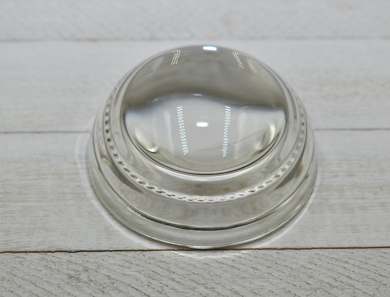 VTG Round Dome Magnifying Glass Paperweight Rippled / Beaded Inside Edge Desk 3″