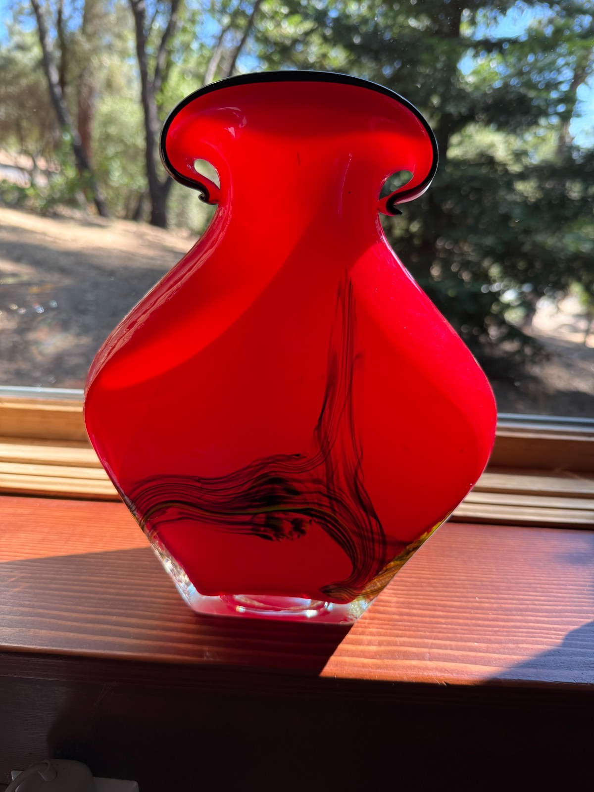 Large Studio Art Glass Hand-Blown Cased Rich Ruby Red Exterior White Interior