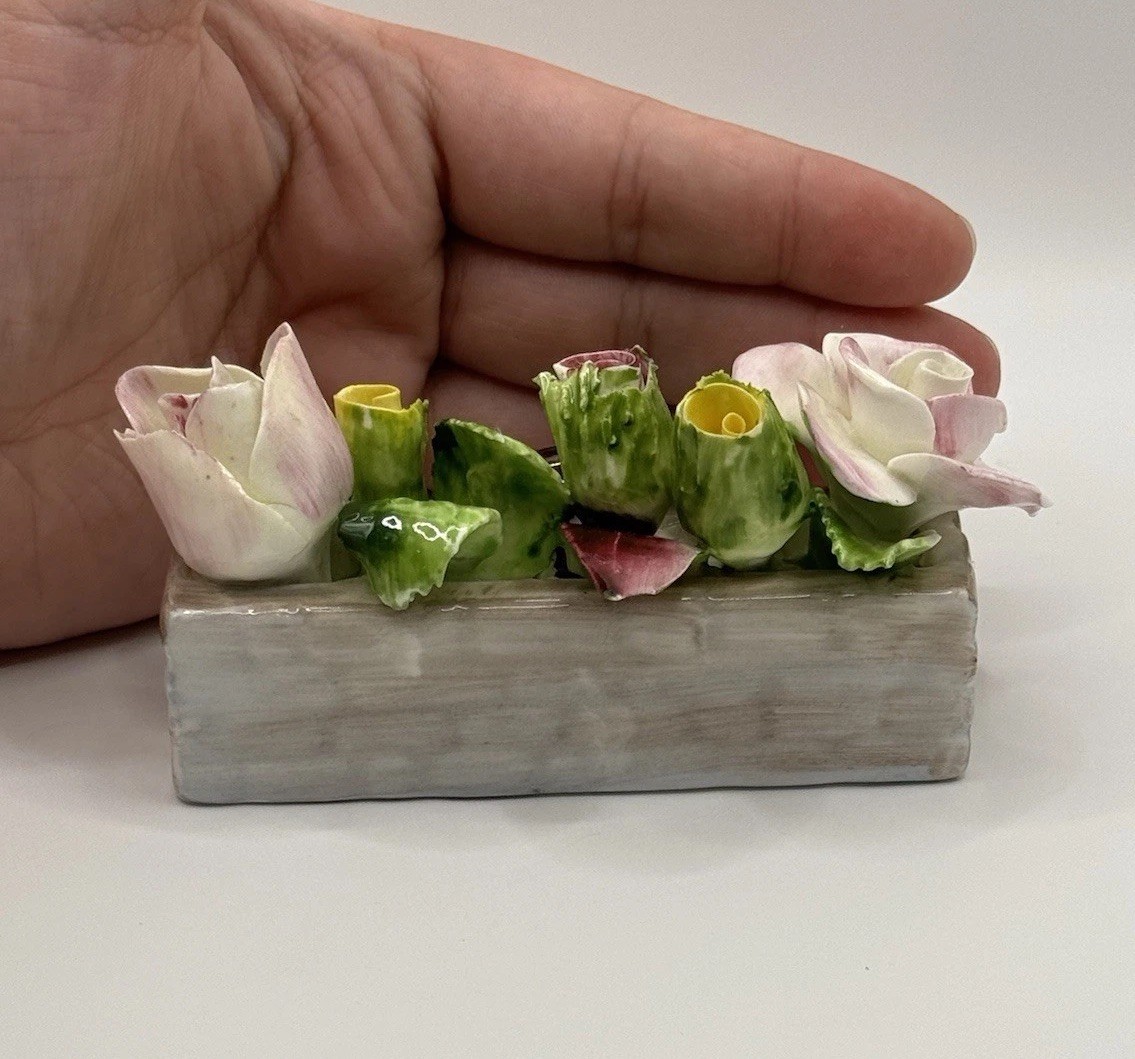 Vintage Adderley England Flower Box Bone China Figurine Floral Decor Trinket ***