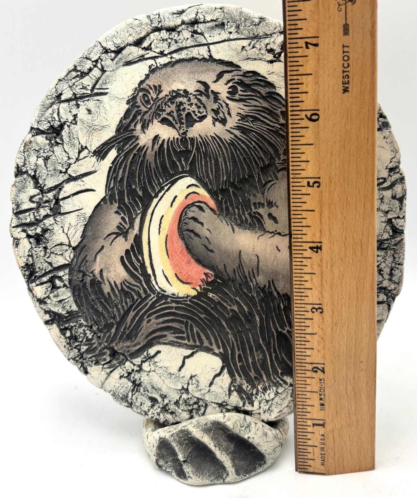 Studio Pottery Otter Holding Prized Clam with Stand, Unique Art Signed By Artist