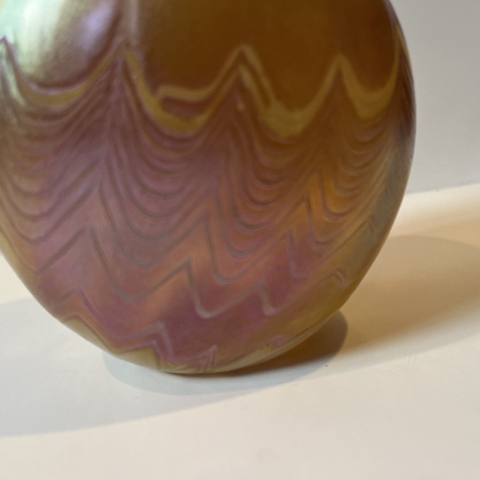Vintage Art Glass Vase Signed Robert Held Yellow Purple Iridescent 4.5” Canada