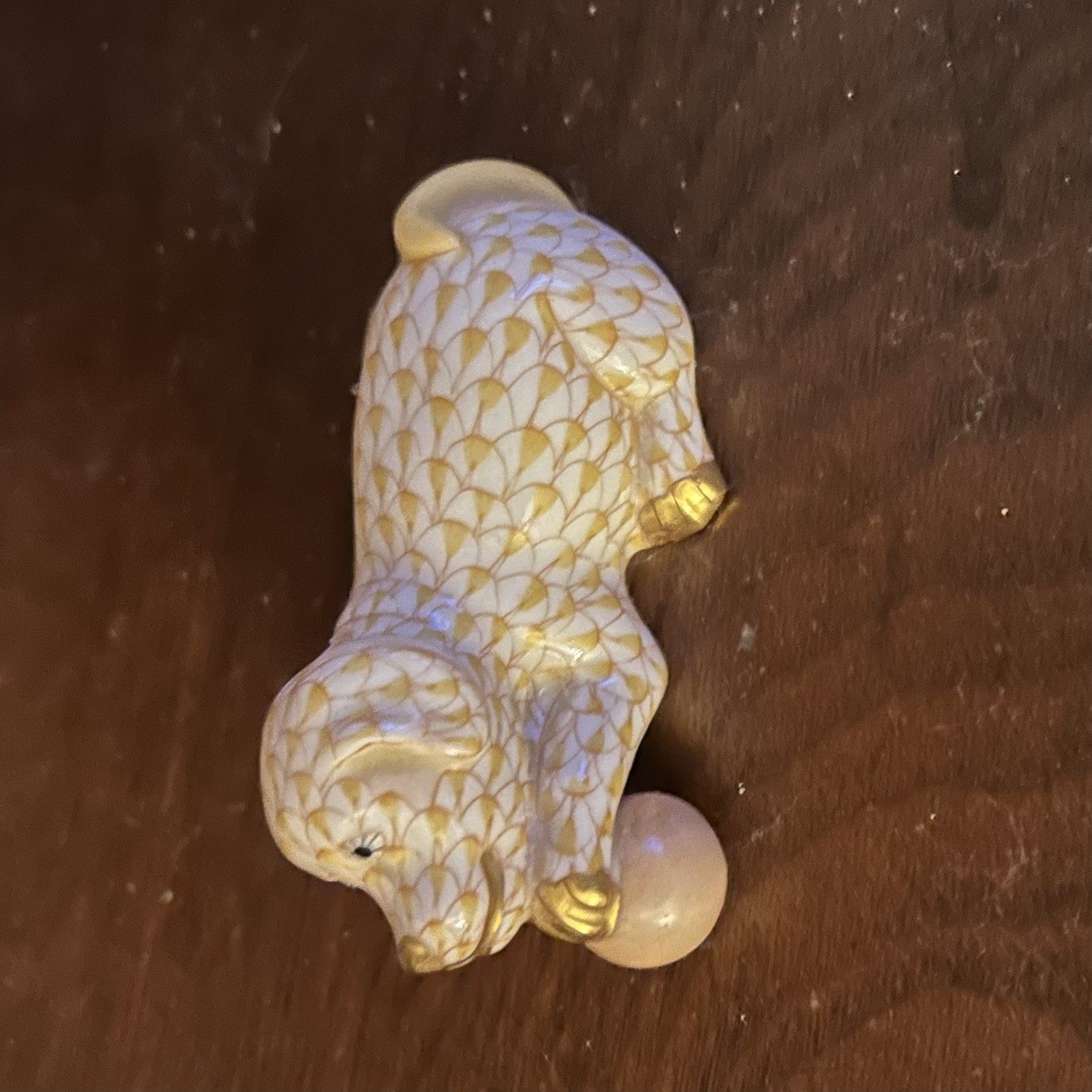 Vintage Herend Dog with Ball Porcelain Figurine Butterscotch Yellow