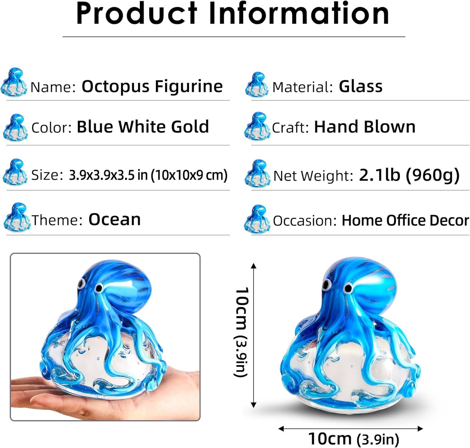 Art Deco Glass Octopus – Handcrafted Paperweight with Exquisite Gift Packaging