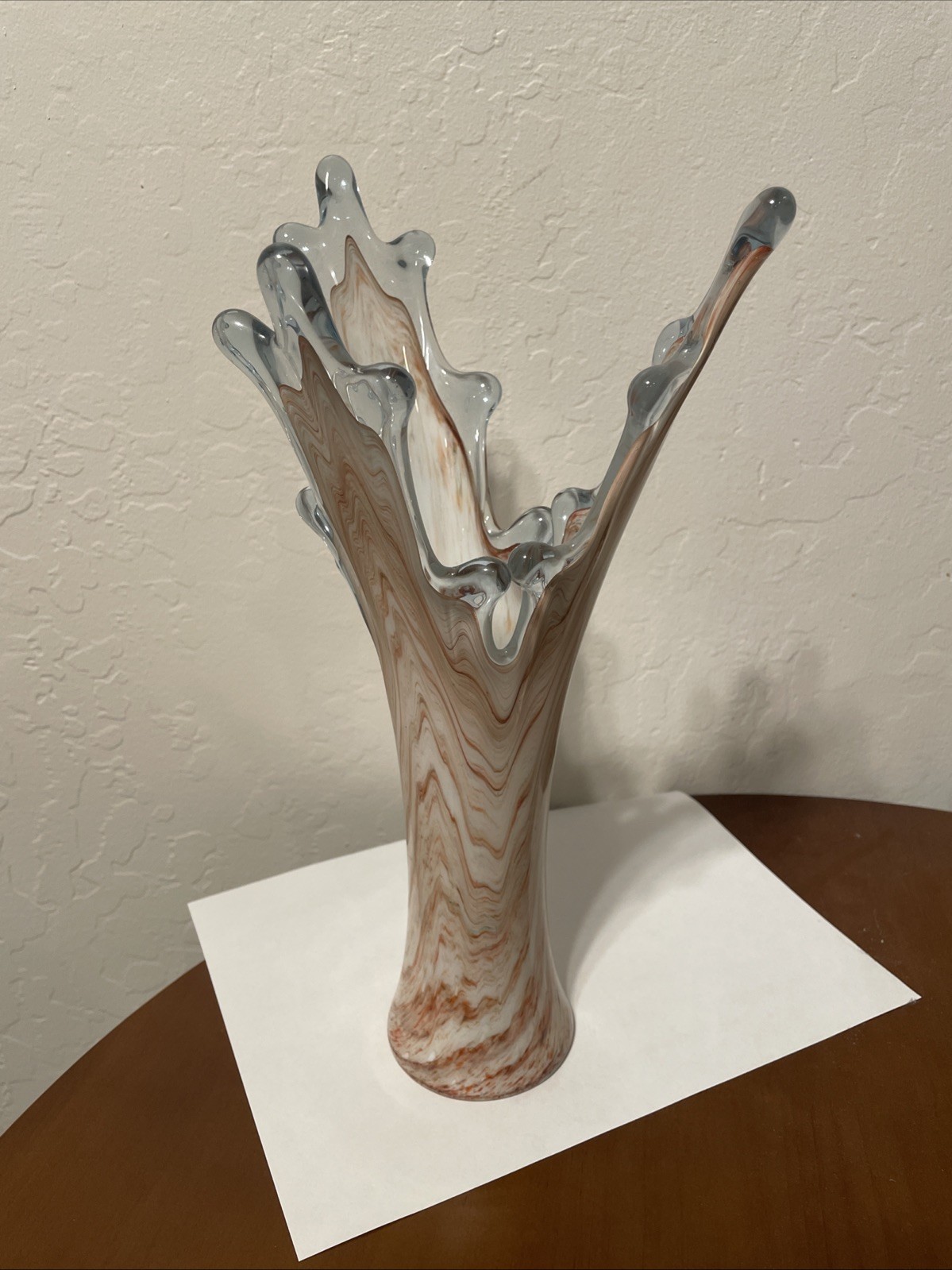 Vintage Kirch Art Glass Vase Ruffled Splash Top Swirl Marbled