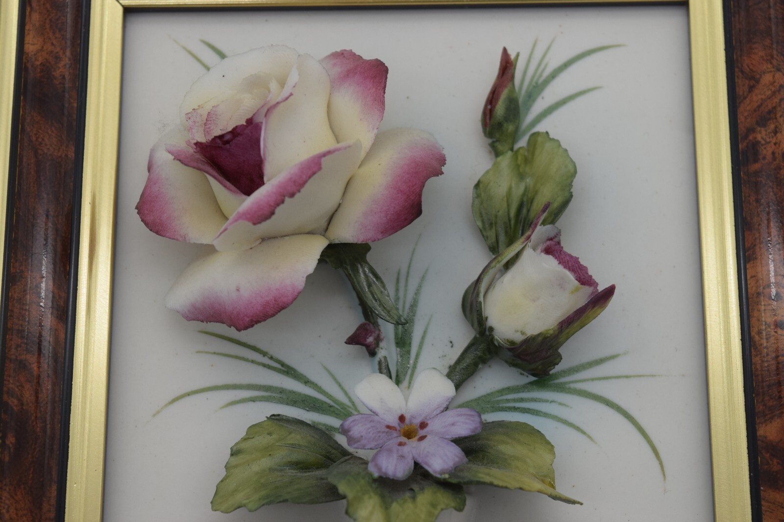 Capodimonte Italy Framed Wall Art Porcelain Flower Bouquet