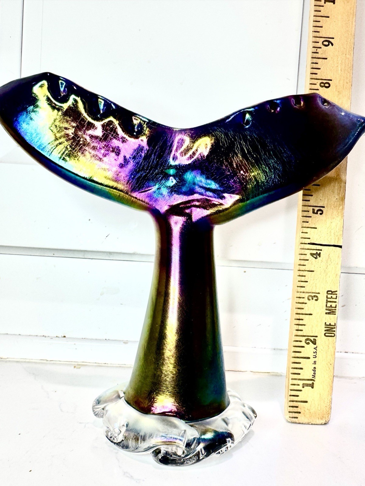 Iredescent Carnival Glass/art Glass Whale Tail/mermaid Tail