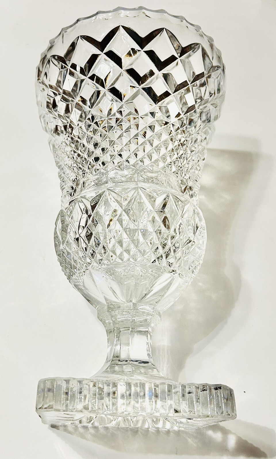 Large Bohemia Crystal Pedestal Vase Clear with Square Foot Medici Vase 11″