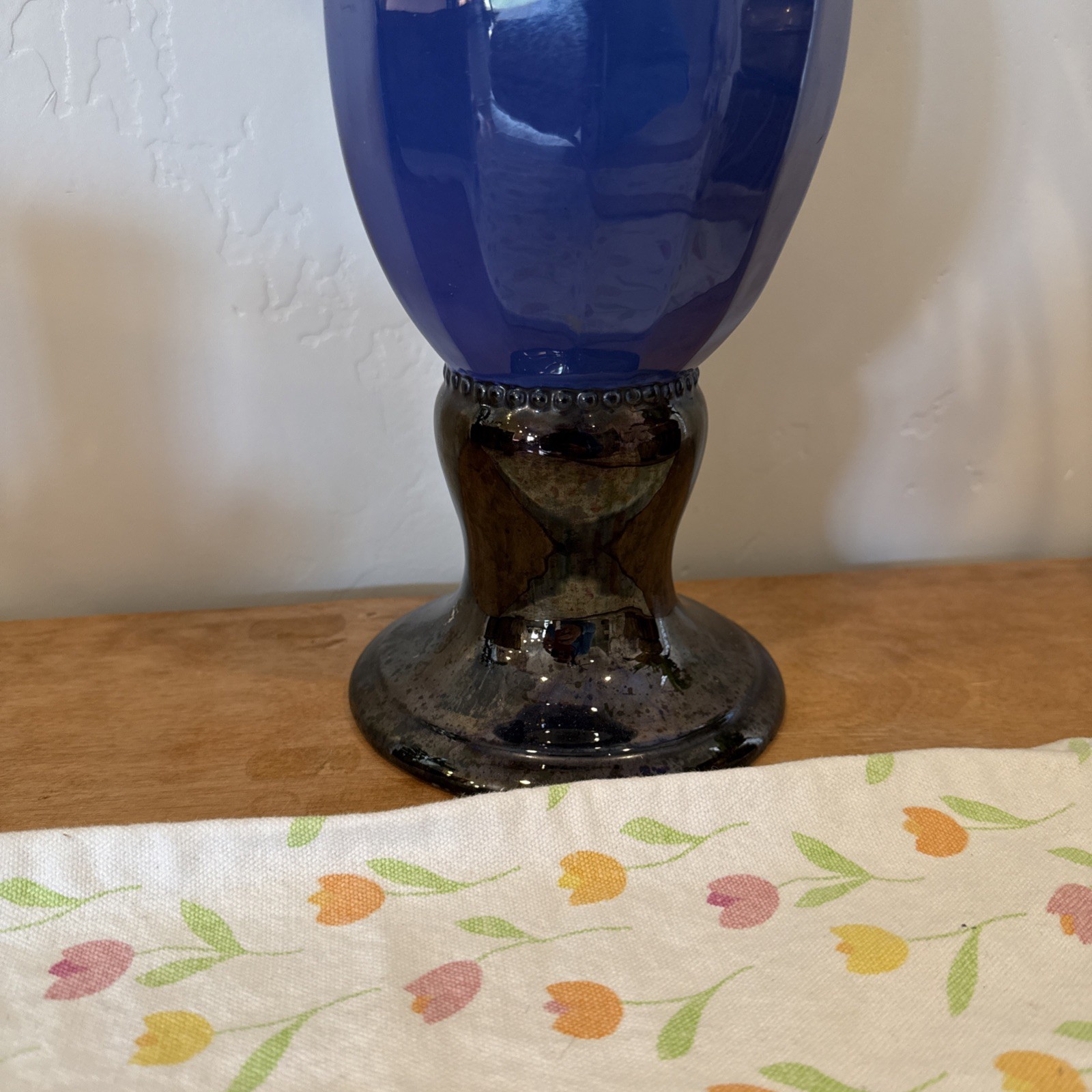 Eichwald 405 Art Nouveau Majolica Vase 20th Mid Century Blue Ornate White