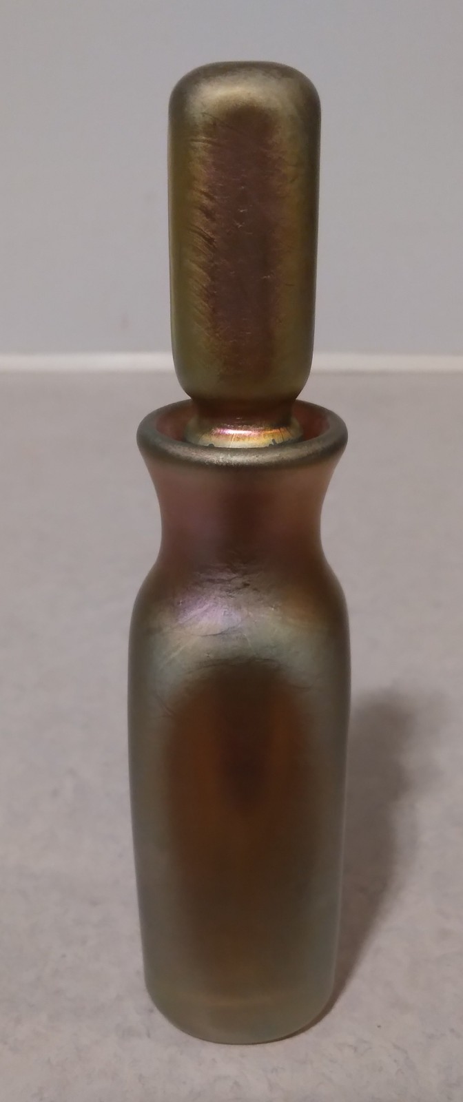 5″ Signed Correia Gold Aurene Iridescent Art Glass Perfume Bottle