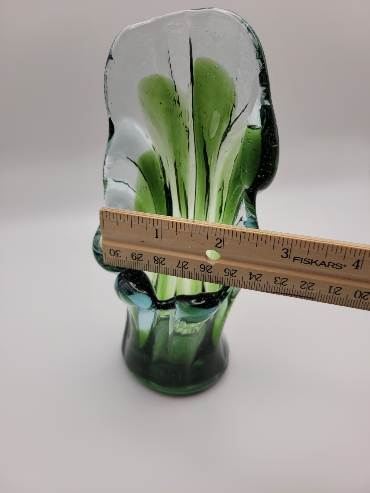 Vintage Swung Glass Vase Bohemian Style Hand Blown Green/Clear 6.5 in. Tall MCM