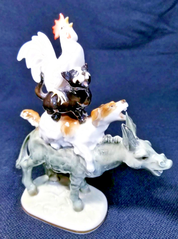Hutschenreuther Donkey Dog Cat Rooster Grim Fairy Tale German Figure 7.5″ tagged