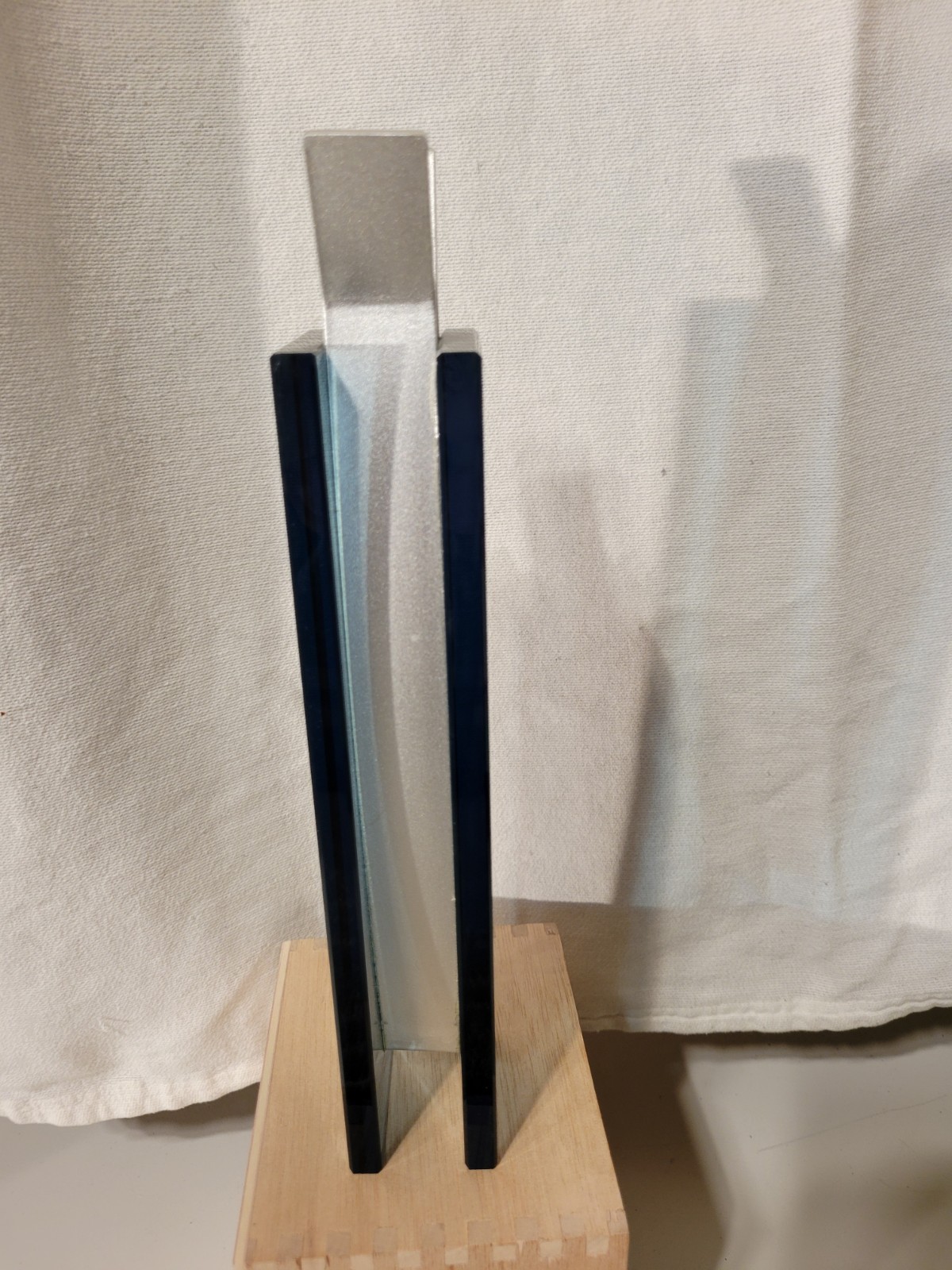 Ribbon Vase – MOMA Peter Hewitt RARE Blue Glass & Anodized Aluminum Contemporary