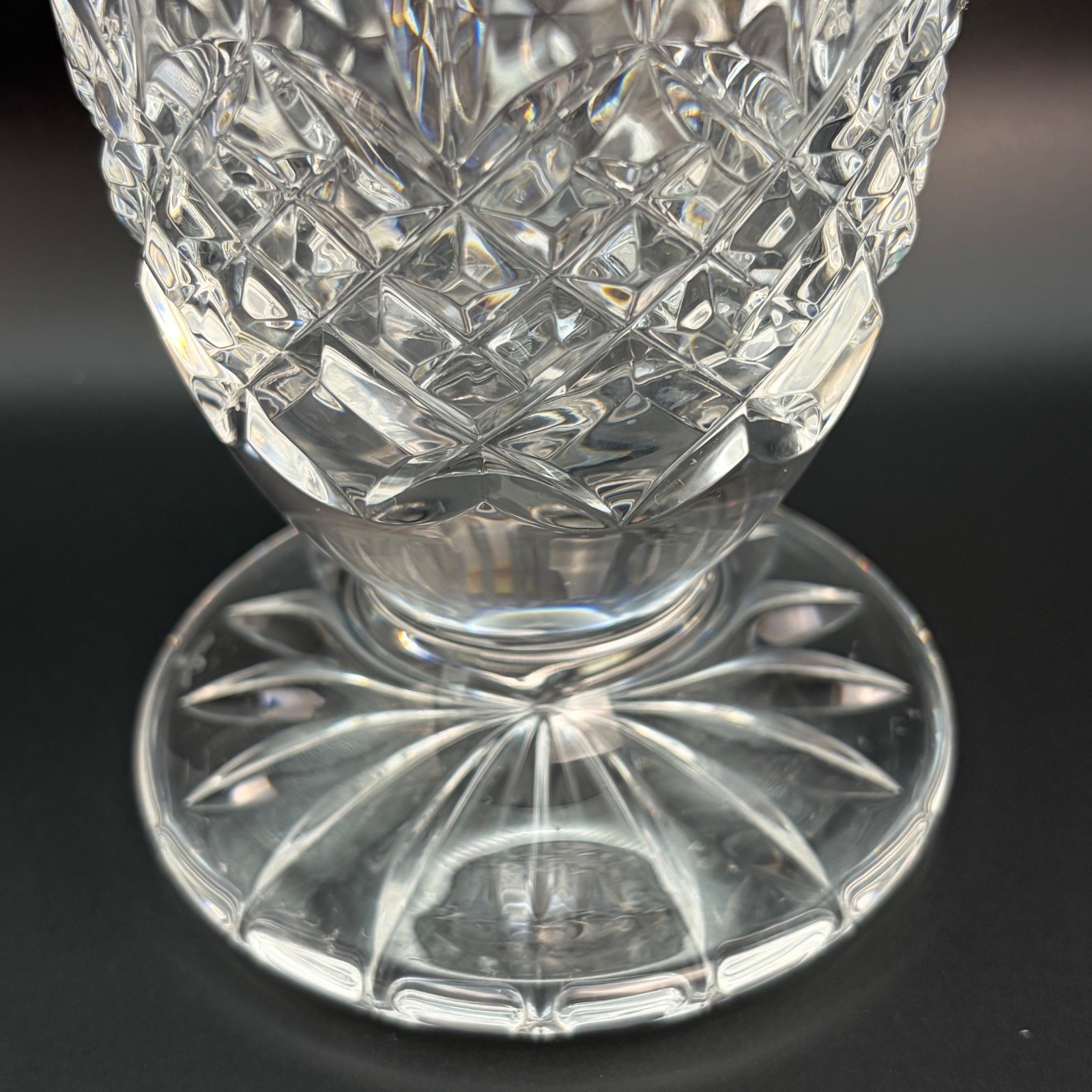 Vintage Waterford Crystal Footed Vase 10″ Flared Star Cut Signed Heavy Cut Glass