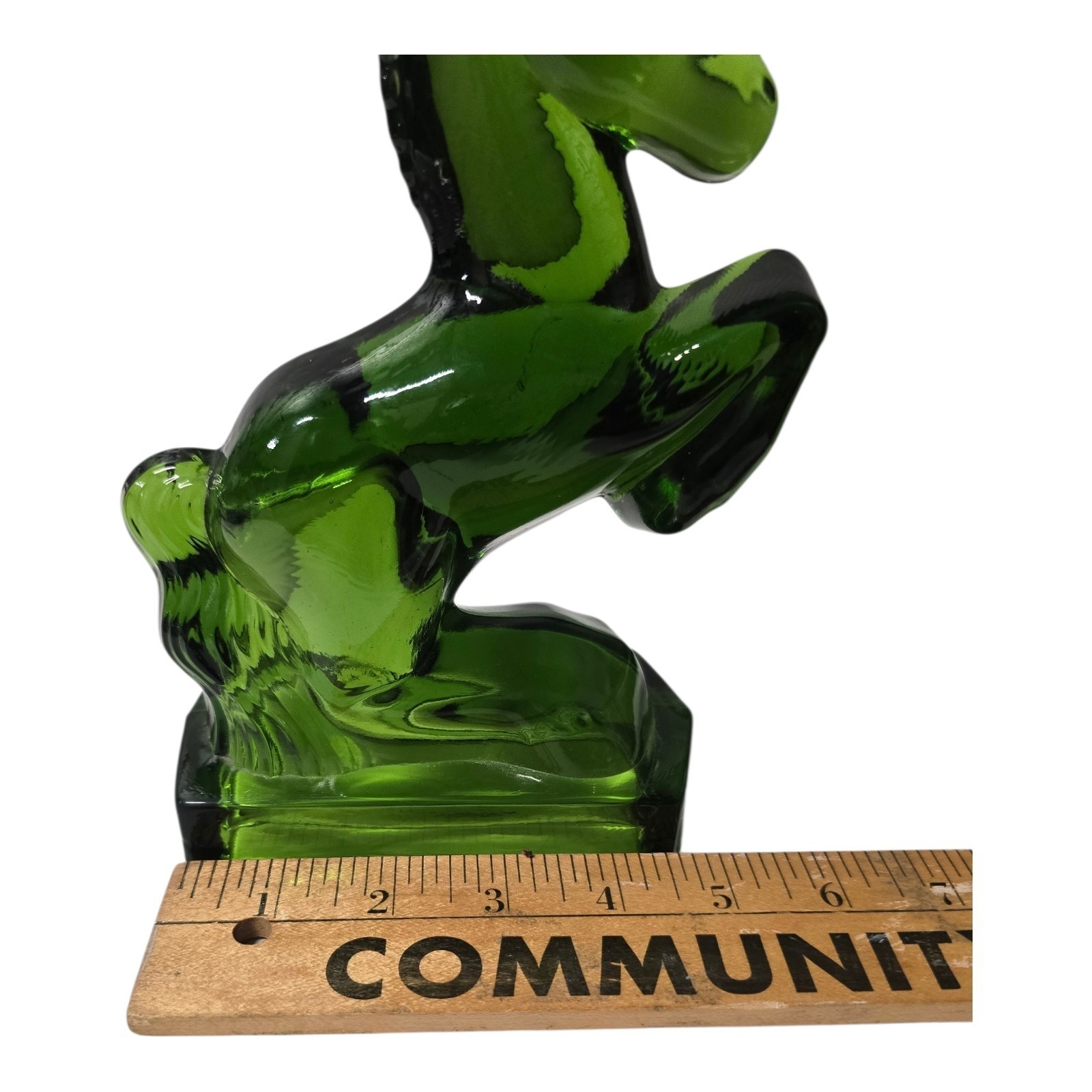 Vintage L.E. Smith Art Deco Green Glass Rearing Horse Figurine