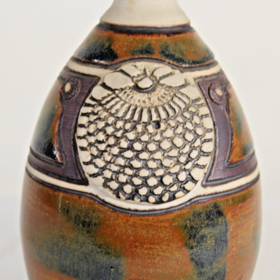 Original Art Pottery Vase Signed Illegibly Modern Abstract Design Pottery Vase