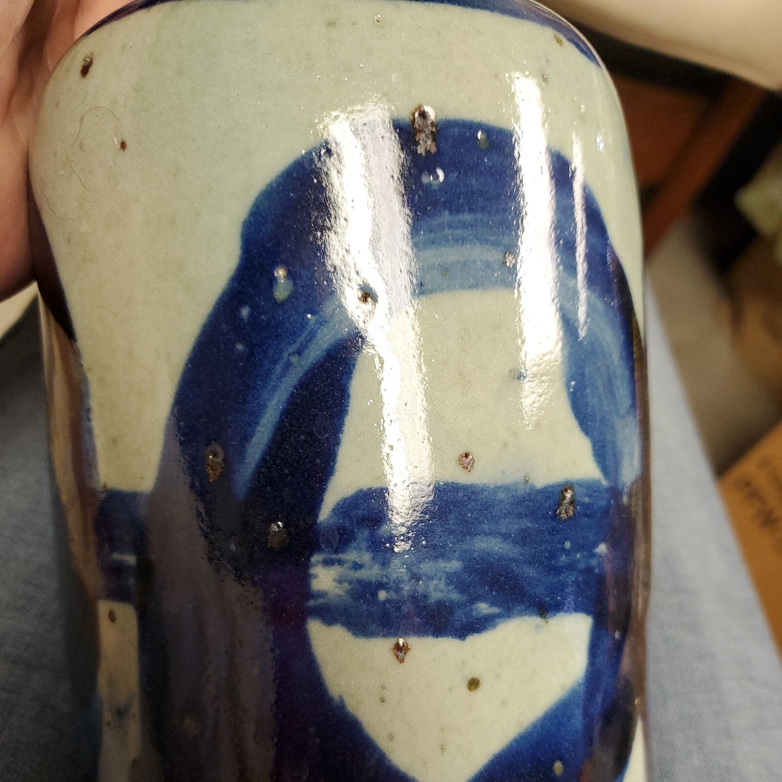 ANTIQUE ARTS&CRAFTS Blue ART POTTERY VASE 11.5″Antique Abstract Home Table Decor