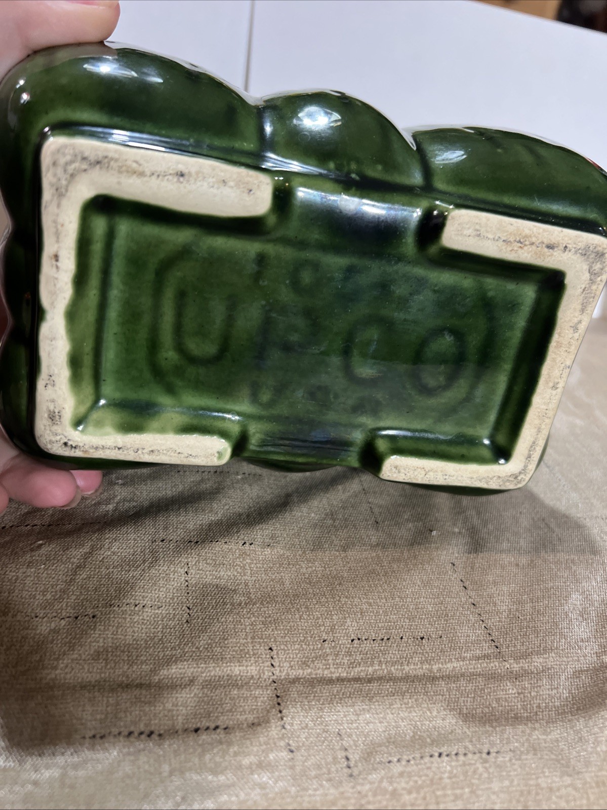 Vintage UPCO Green Cactus Pottery Planter Rectangular 1057 Made in USA Glazed