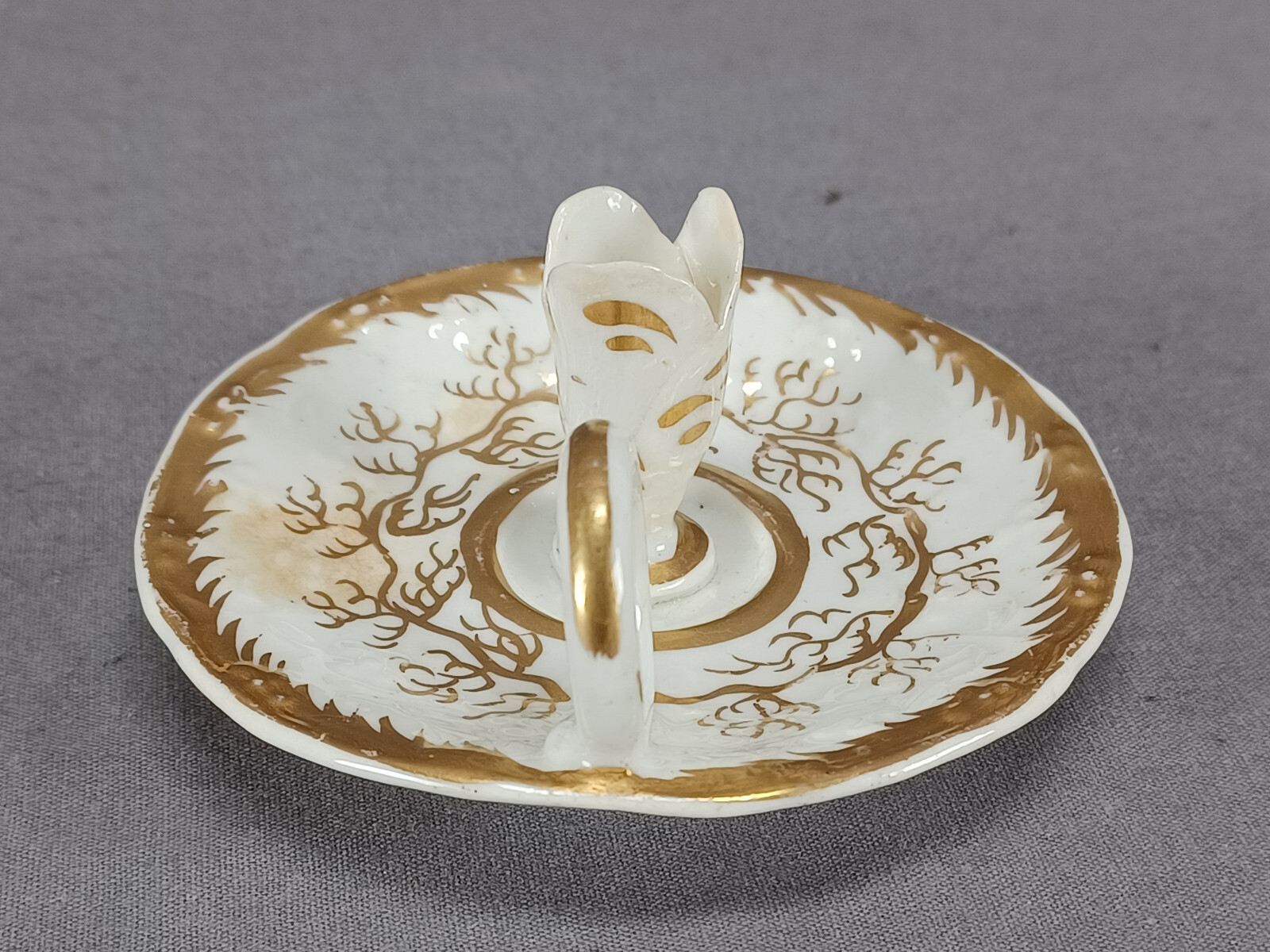 British Gold Vines Bone China / Soft Paste Porcelain Chamberstick C. 1820-1830